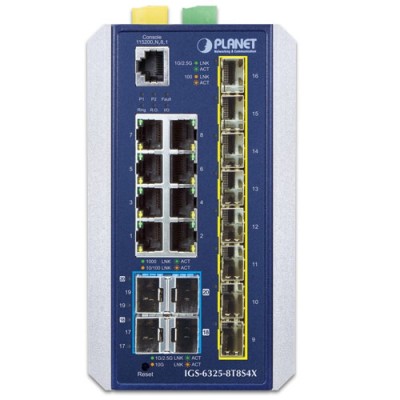 PLANET IGS-6325-8T8S4X Industrial L3 8-Port 10/100/1000T + 8-Port 1G/2.5G SFP + 4-Port 10G SFP+ Managed Ethernet Switch