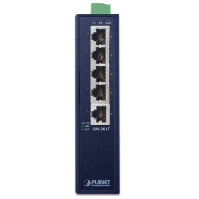 PLANET ISW-501T 5-Port 10/100TX Industrial Fast Ethernet Switch (-40~75 degrees C operating temperature)