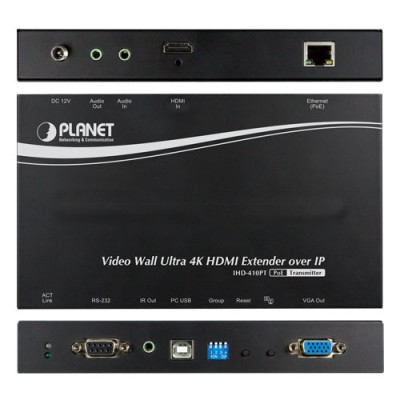 PLANET IHD-410PT Video Wall Ultra 4K HDMI/USB Extender Transmitter over IP with PoE