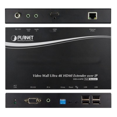 PLANET IHD-410PR Video Wall Ultra 4K HDMI/USB Extender Receiver over IP with PoE