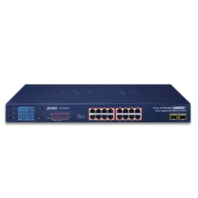 PLANET GSW-1820VHP 16-Port 10/100/1000T 802.3at PoE + 2-Port Gigabit SFP Ethernet Switch with LCD PoE Monitor