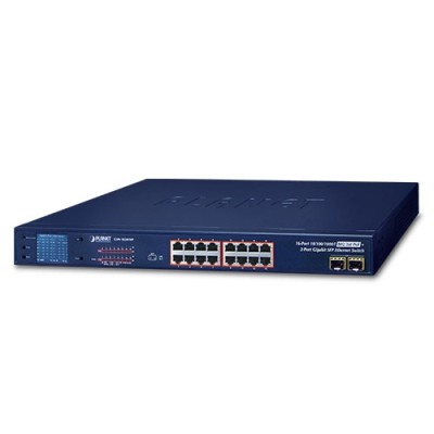 PLANET GSW-1820VHP 16-Port 10/100/1000T 802.3at PoE + 2-Port Gigabit SFP Ethernet Switch with LCD PoE Monitor