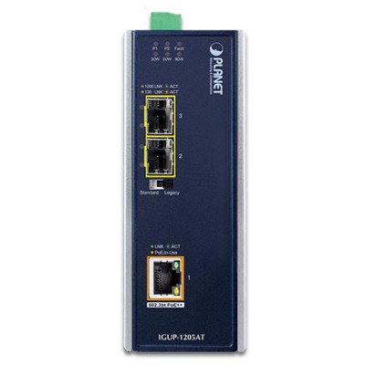 PLANET IGUP-1205AT Industrial 2-Port 100/1000X SFP to 1-Port 10/100/1000T 802.3bt PoE++ Media Converter