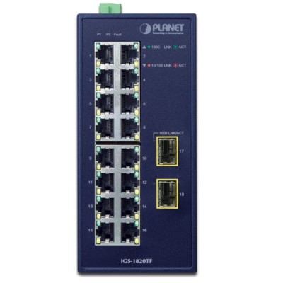 PLANET IGS-1820TF Industrial 16-Port 10/100/1000T + 2-Port 1000X SFP Ethernet Switch