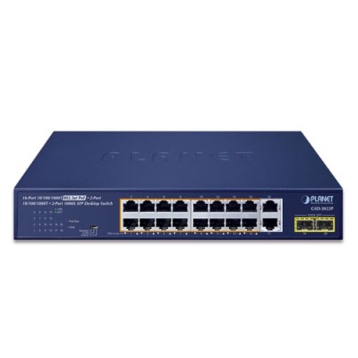 PLANET GSD-2022P 16-Port 10/100/1000T 802.3at PoE + 2-Port 10/100/1000T + 2-Port 1000X SFP Desktop Switch