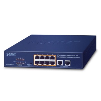 PLANET GSD-1008HP 8-Port 10/100/1000T 802.3at PoE + 2-Port 10/100/1000T Desktop Switch (120 watts)