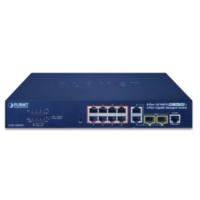 PLANET FGSD-1008HPS 8-Port 10/100TX 802.3at PoE + 2-Port Gigabit TP/SFP Combo Managed Ethernet Switch