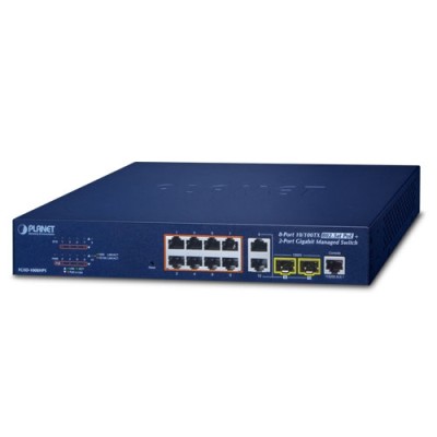 PLANET FGSD-1008HPS 8-Port 10/100TX 802.3at PoE + 2-Port Gigabit TP/SFP Combo Managed Ethernet Switch