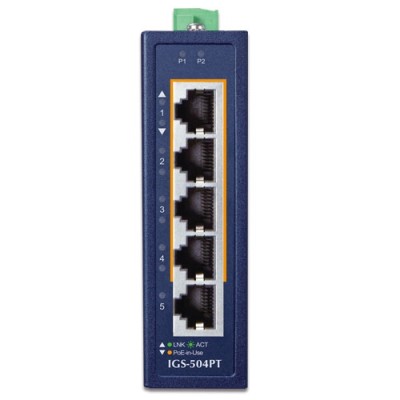 PLANET IGS-504PT Compact Industrial 4-Port 10/100/1000T 802.3at PoE + 1-Port 10/100/1000T Ethernet Switch (-40~75 degrees C)