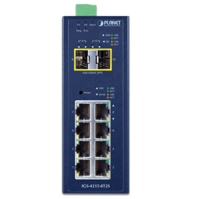 PLANET IGS-4215-8T2S Industrial L2/L4 8-Port 10/100/1000T + 2-Port 100/1000X SFP Managed Switch