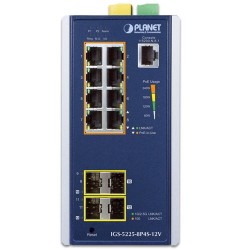 PLANET IGS-5225-8P4S-12V Industrial L2+ 8-Port 10/100/1000T 802.3at PoE + 2-Port 100/1G SFP + 2-Port 100/1G/2.5G SFP Managed Ethernet Switch w/ 12V Booster