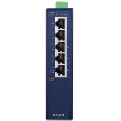 PLANET IGS-501T 5-Port 10/100/1000T Industrial Gigabit Ethernet Switch with Wide Operating Temperature