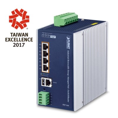 PLANET BSP-360 Industrial Renewable Power 5-Port Gigabit Managed Switch/Router with 4-Port 802.3at PoE+