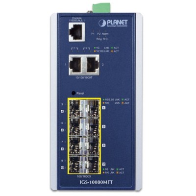 PLANET IGS-10080MFT Industrial 6-Port 100/1000X SFP + 2-Port 1G/2.5G SFP + 2-Port 10/100/1000T Managed Switch