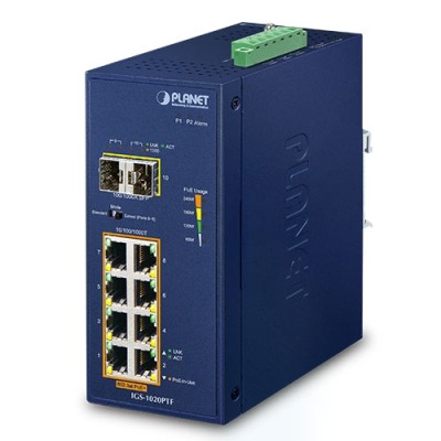 PLANET IGS-1020PTF Industrial 8-Port 10/100/1000T 802.3at PoE + 2-Port 100/1000X SFP Ethernet Switch