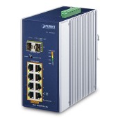 PLANET IGS-1020PTF-12V Industrial 8-Port 10/100/1000T 802.3at PoE + 2-Port 100/1000X SFP Ethernet Switch w/ 12V Booster