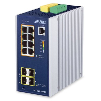 PLANET IGS-5225-8P4S Industrial L2+8-Port 10/100/1000T 802.3at PoE + 2-Port 100/1G SFP + 2-Port 100/1G/2.5G SFP Managed Ethernet Switch