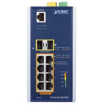 PLANET IGS-6325-8UP2S Industrial L3 8-Port 10/100/1000T 802.3bt PoE + 2-Port 1G/2.5G SFP + Managed Ethernet Switch