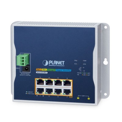 PLANET WGS-5225-8P2S Industrial L2+ 8-Port 10/100/1000T 802.3at PoE + 2-Port 1G/2.5G SFP Wall-mount Managed Switch