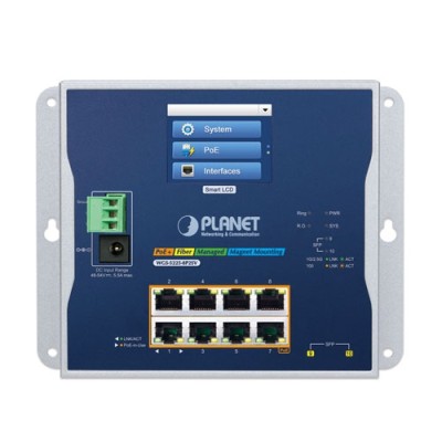 PLANET WGS-5225-8P2SV Industrial L2+ 8-port 10/100/1000T 802.3at PoE + 2-port 1G/2.5G SFP Wall-mount Managed Switch with LCD Touch Screen