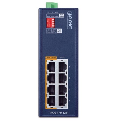 PLANET IPOE-470-12V Industrial 4-port 10/100/1000T 802.3bt PoE++ Injector Hub w/ 12V Booster