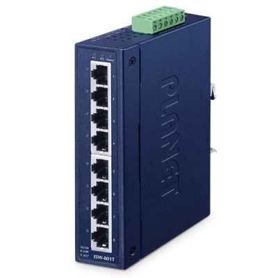 PLANET ISW-801T 8-Port 10/100TX Industrial Fast Ethernet Switch (-40~75 degrees C operating temperature)